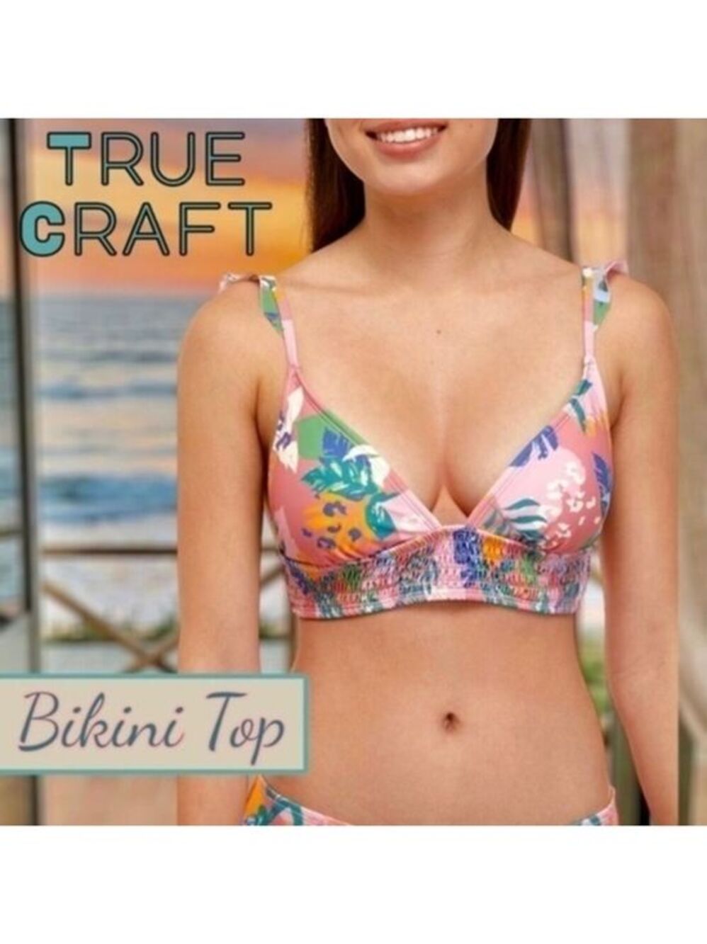TRUE CRAFT Jungle Print Ruffled Smocked Swim Bralette